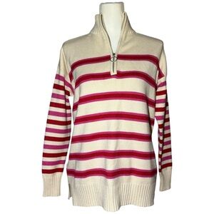 Loft Women's Small Stripe Zipped Neck Sweater Long Sleeves Tunic Tango‎ Red